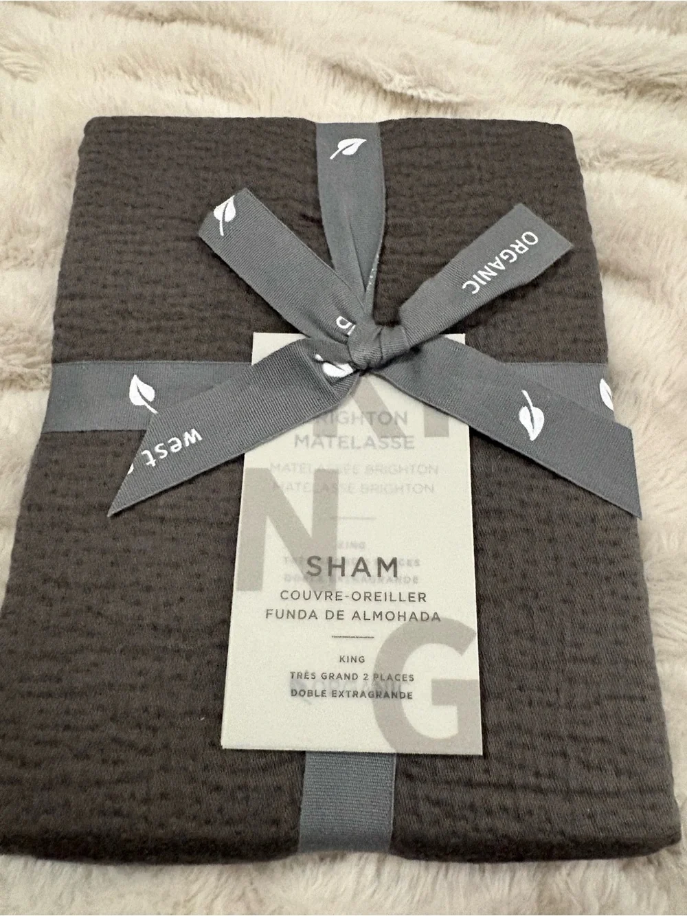 West Elm Brighton Matelasse Organic cotton Pillow Shams. 2 King shams. NWT